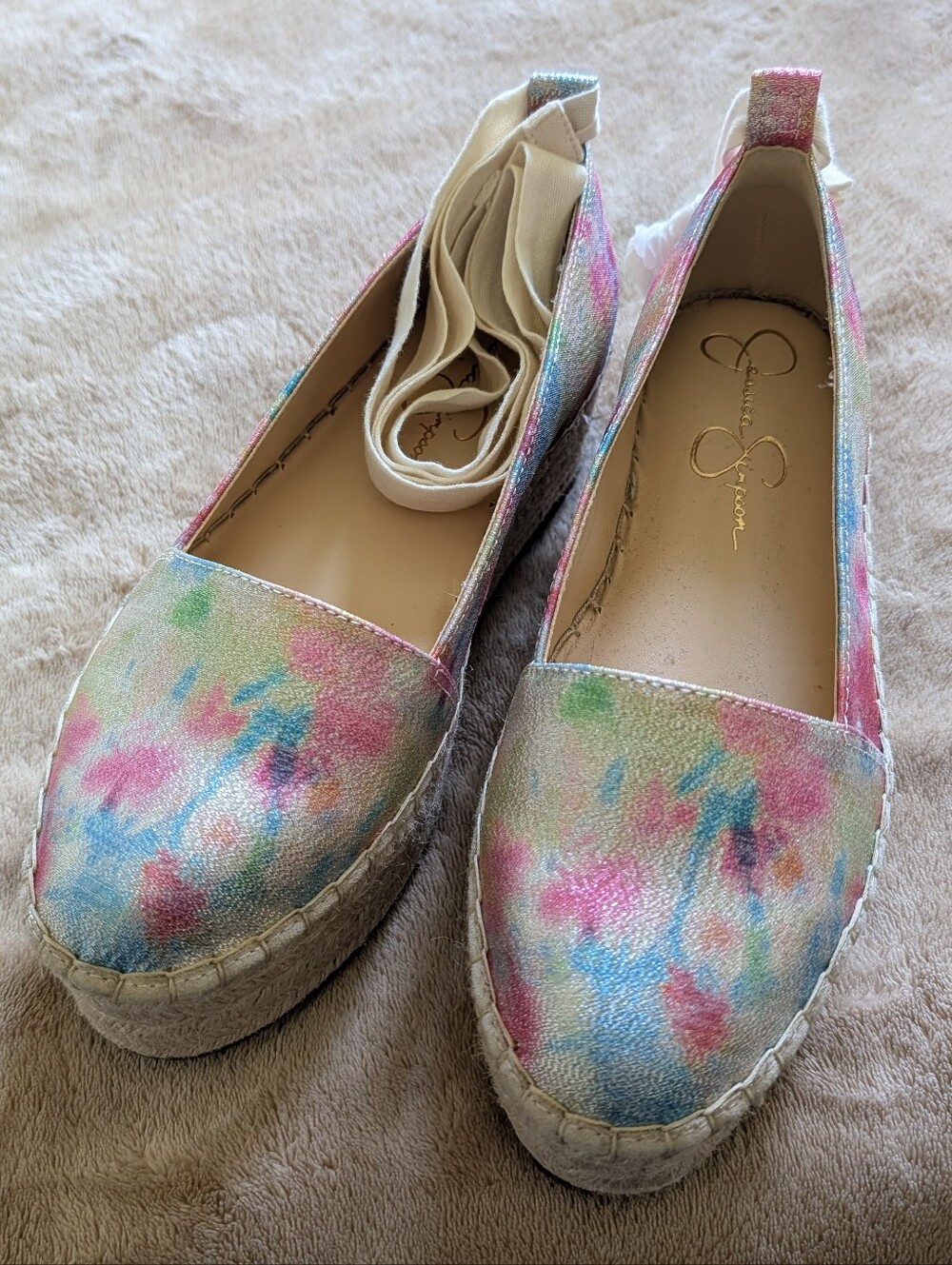 New Jessica Simpson Pastel Watercolor Espadrille Flats - Multicolor